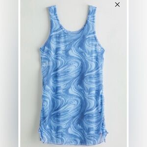 Zella Girl Kids' Print Mesh Cover-Up Tank Dress, Blue Azure Swirl, size 7